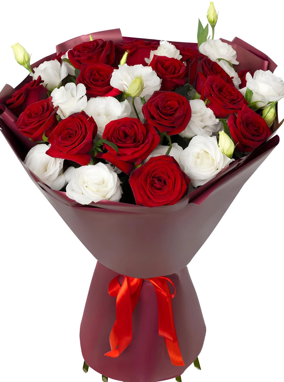 20 Kırmızı Ve Beyaz Gül Buketi Yapay