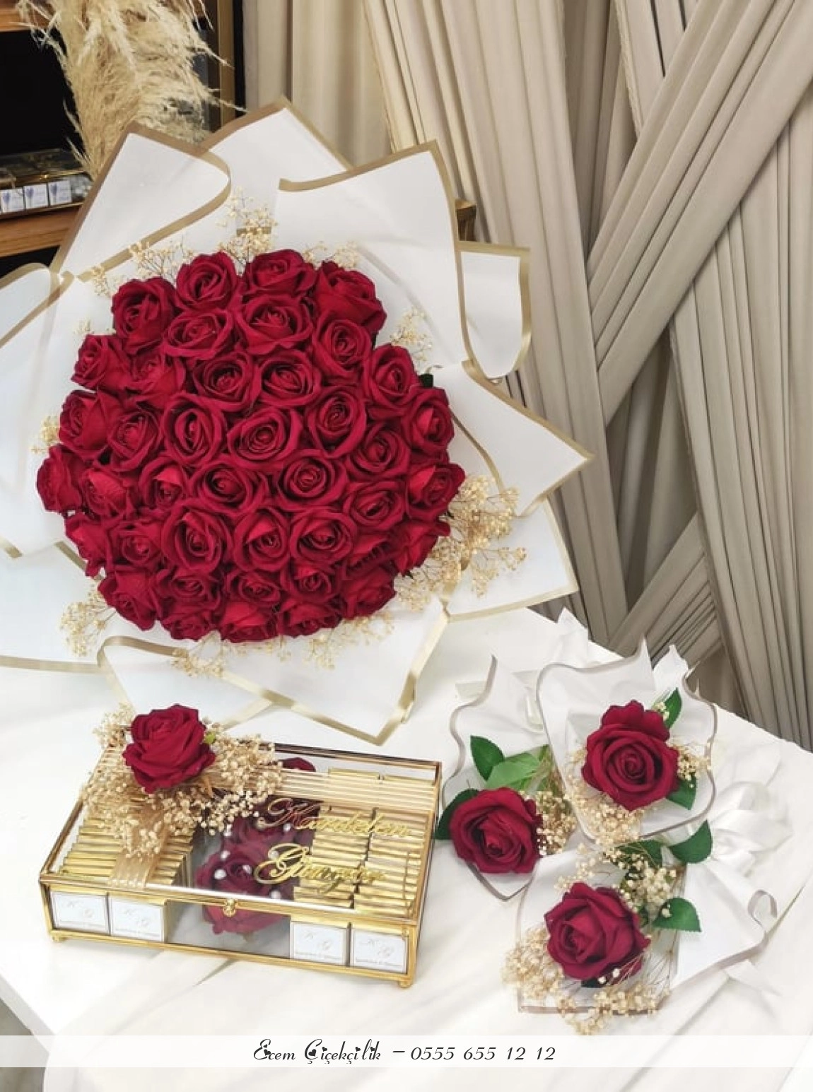 41 Adet Isteme Çiçegi 100 Adet Isteme Çikolata 3 Adet Anne Gülü Kahve Gülü Nişan Söz