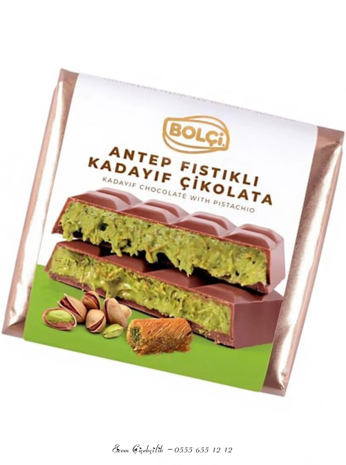 Antep Fıstıklı Kadayıf Dolgulu Sütlü Çikolata