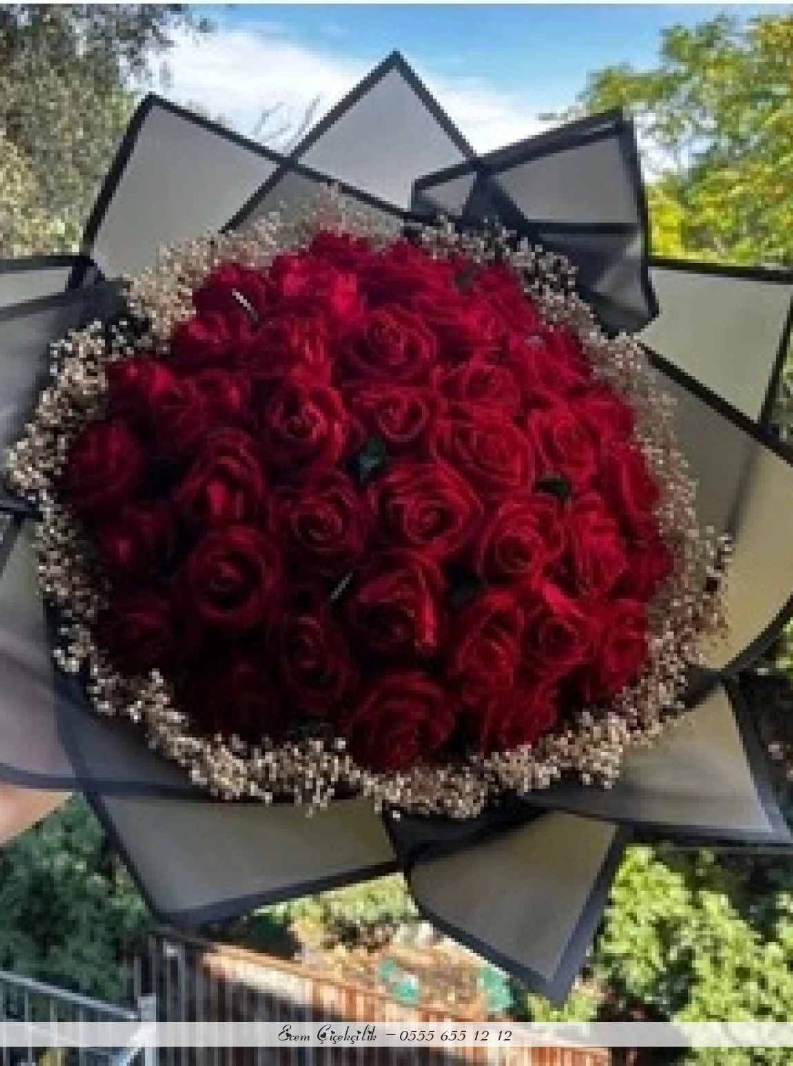İsteme Çiçeği - Kırmızı Gül Buket Siyah Konsept (41 Adet)
