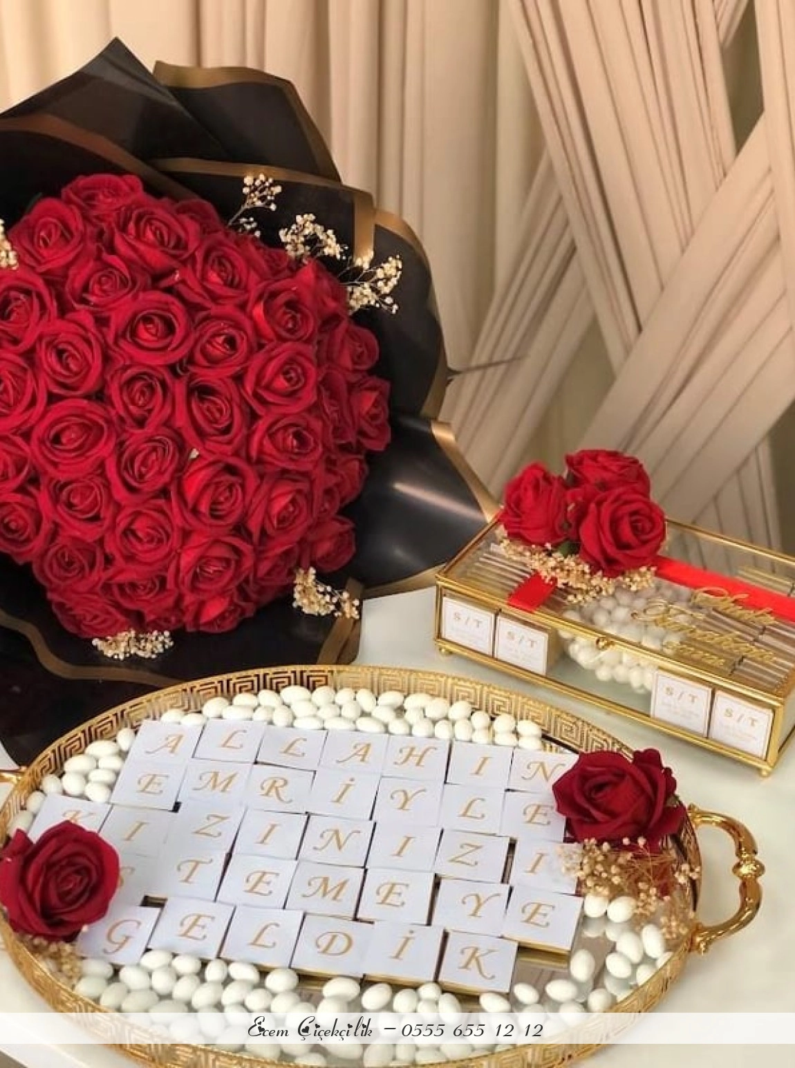 Kız İsteme Çikolatası 41 Kadife Gül İsteme Çiçeği Söz,Nişan