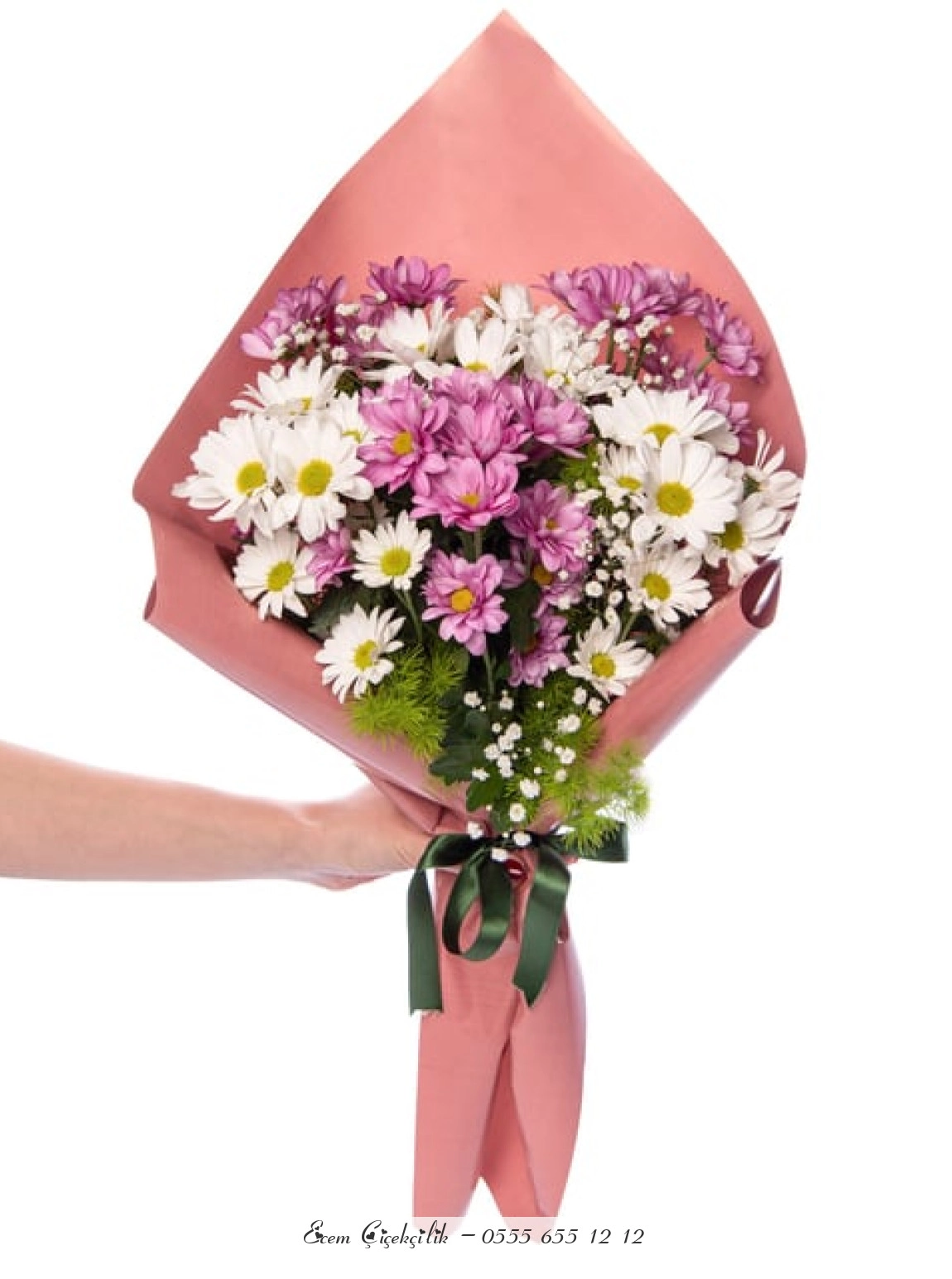 Somon Bukette Pembe Ve Beyaz Papatyalar