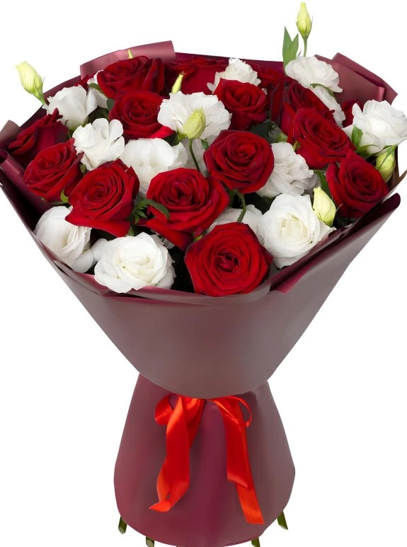 20 Kırmızı Ve Beyaz Gül Buketi Yapay